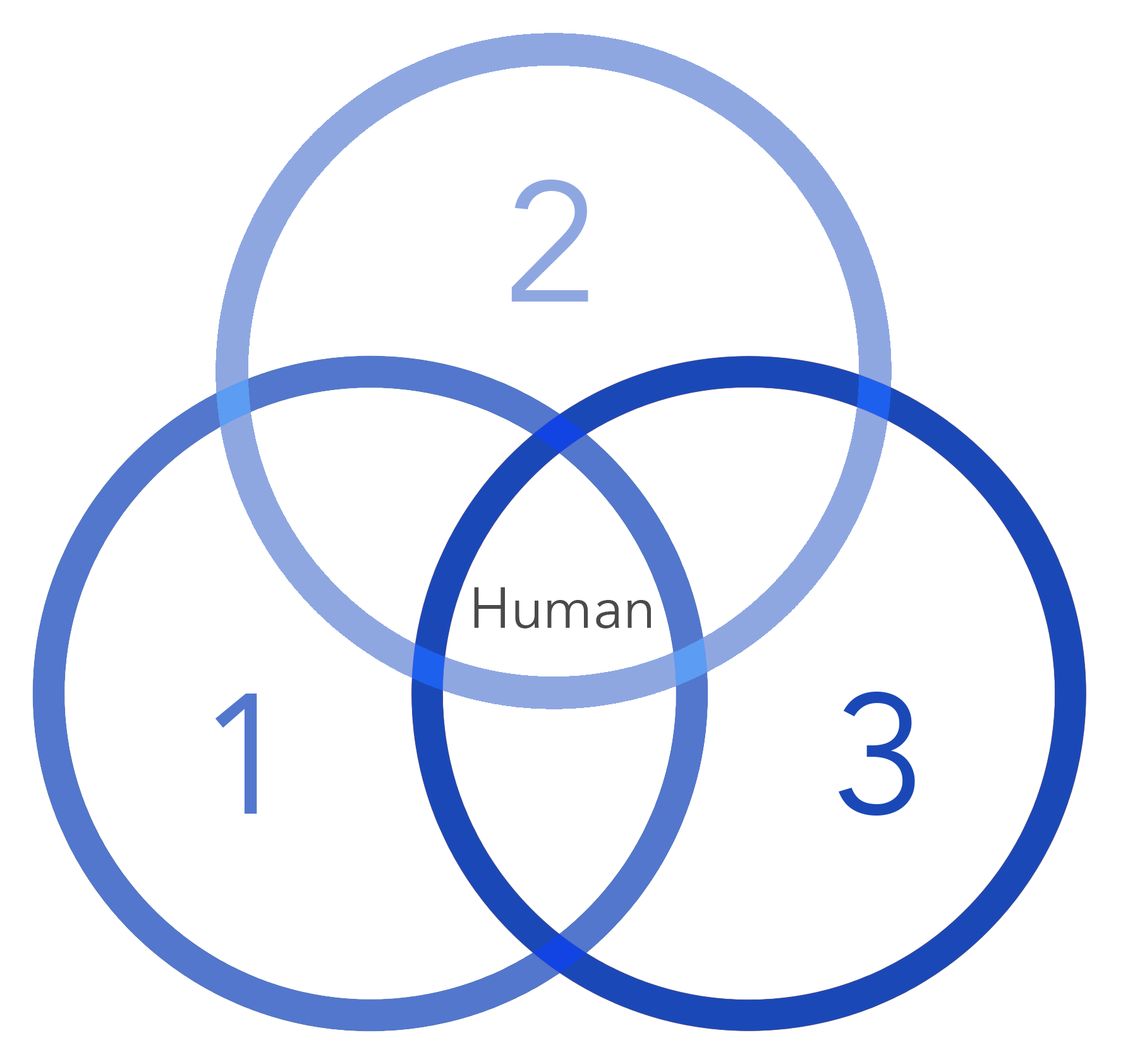 A Venn diagram showing the three “core comforts” intersecting, with “Human” at the center.