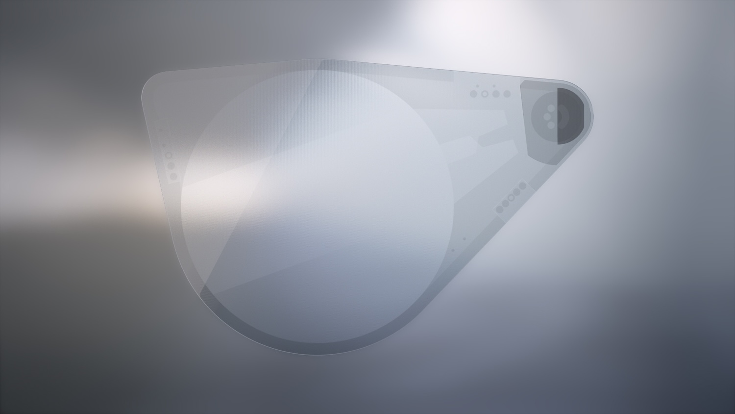 A camera zooms in on a Magic Leap waveguide, showing the tiny nanoscale ridges of the surface-relief gratings.
