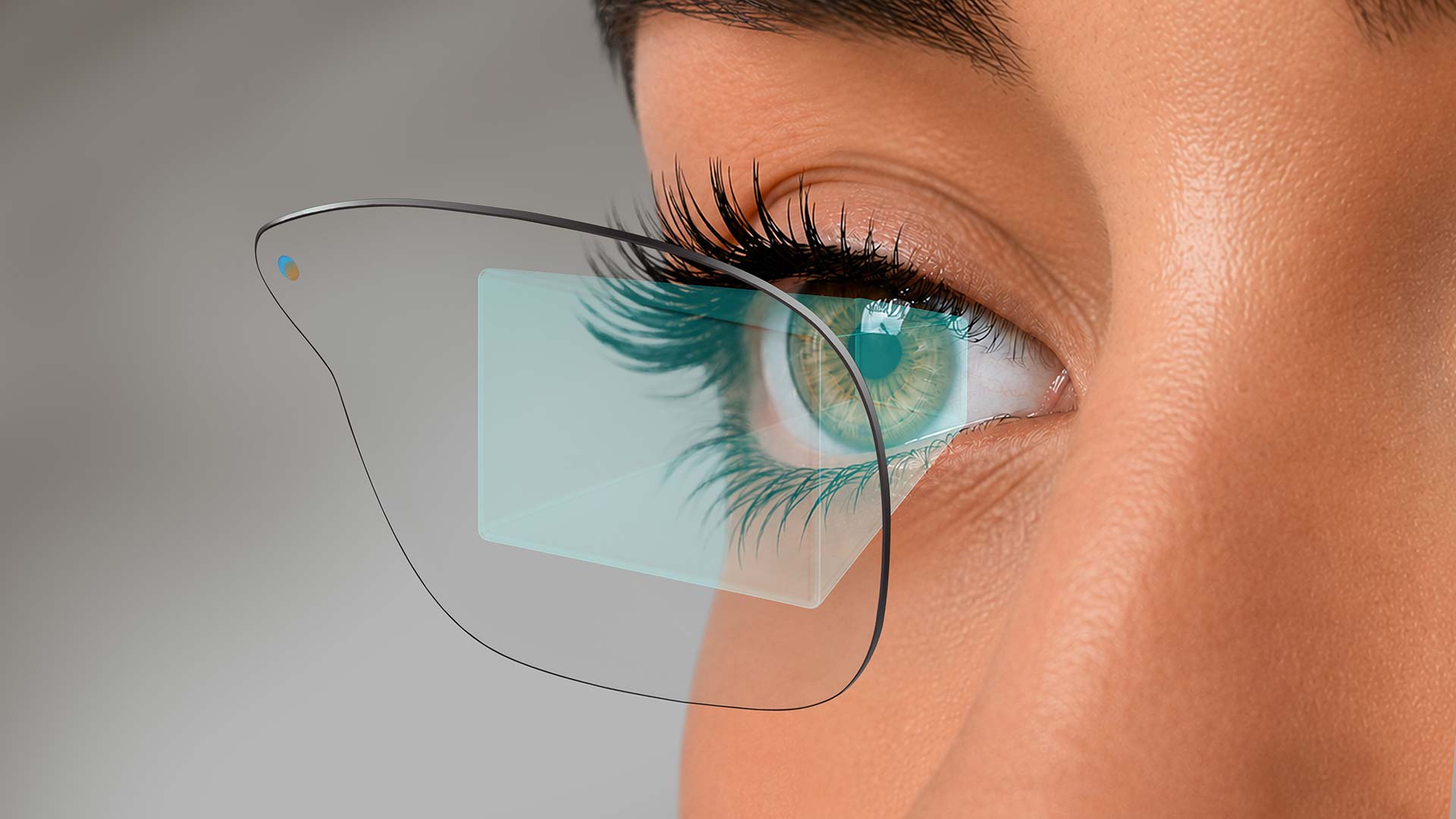 An illustration shows the location and placement of an eyebox while AR glasses are being worn.