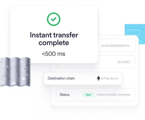 Illustration of an instant transfer being completed between two blockchains.