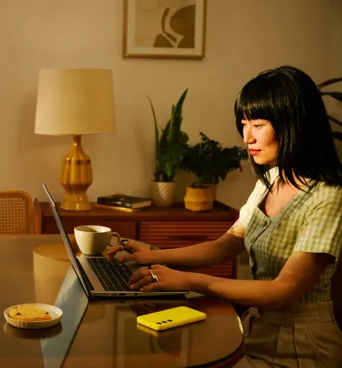 Person in their home looking at a laptop