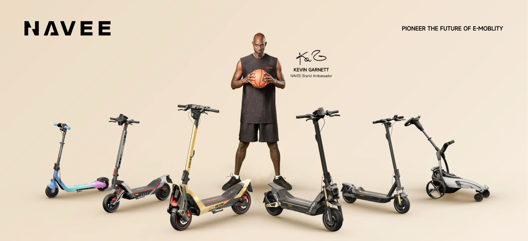 NAVEE electric scooter portfolio featuring brand ambassador Kevin Garnett