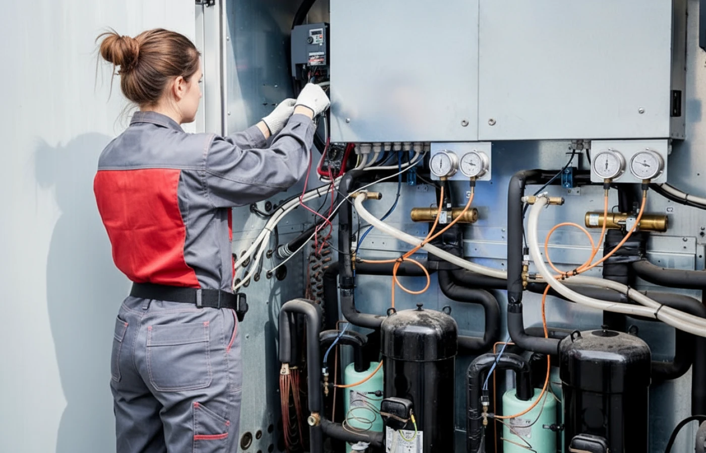 Kältetechnikerin wartet Kältetechnik