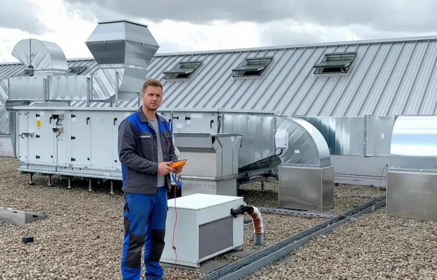 Kältetechniker steht vor Klimatechnik