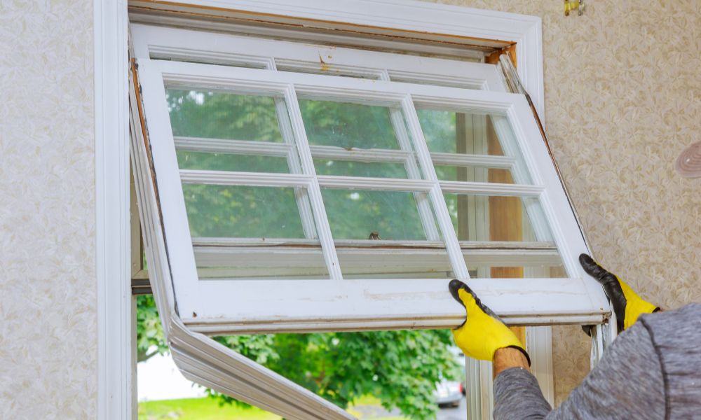 An old sash window being replaced.