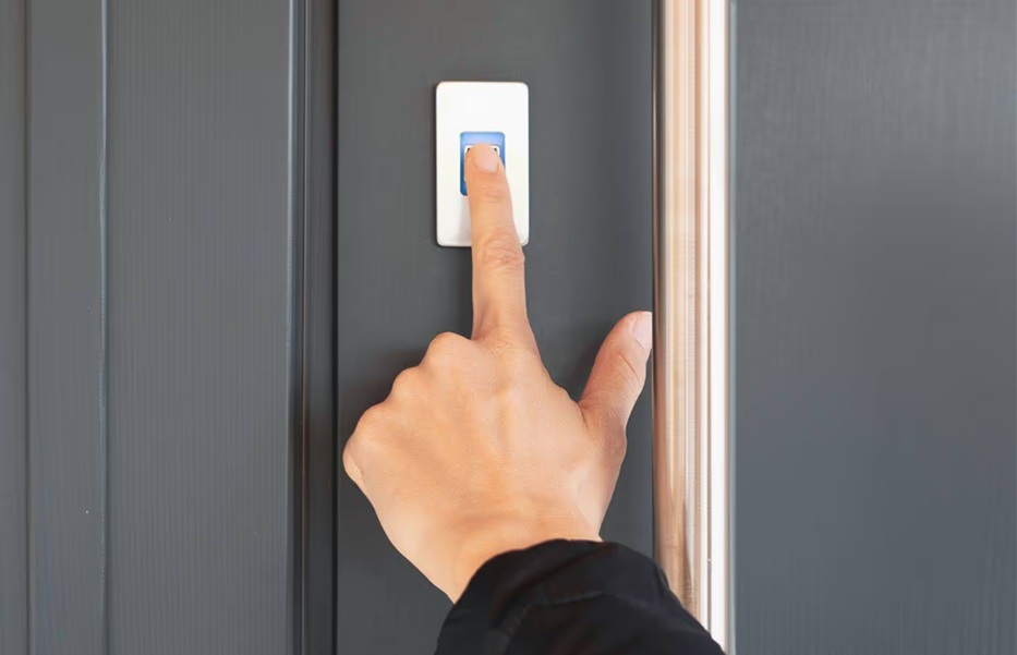 A keyless door lock opened by a fingerprint.