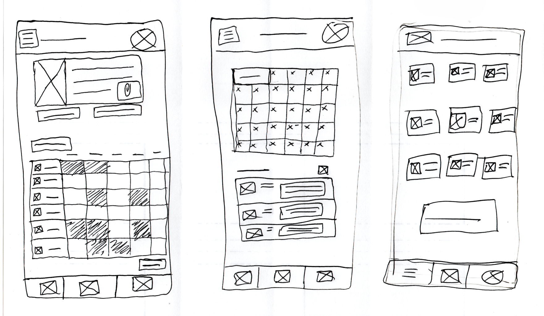 Three wireframe sketches