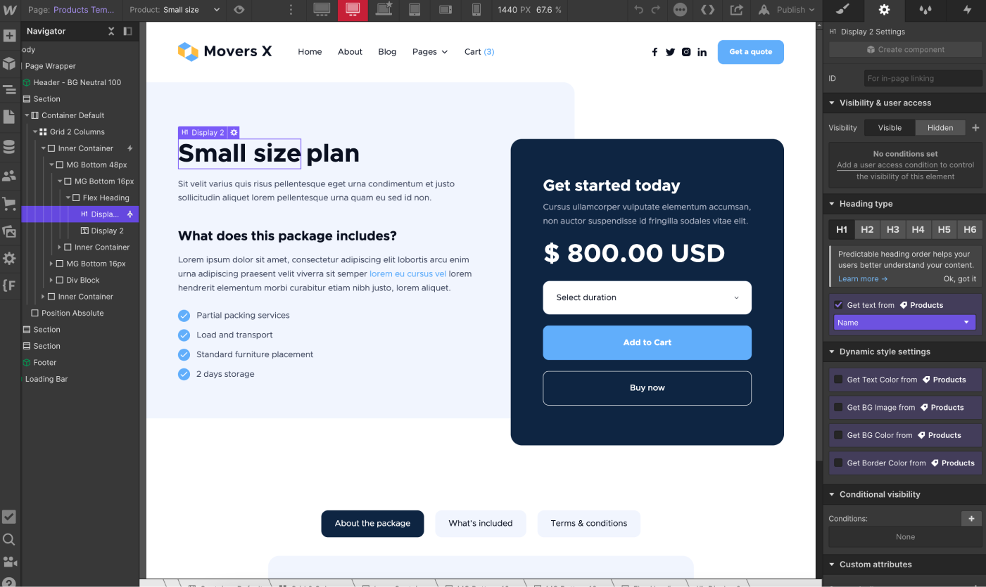 Ecommerce Page - Movers X Webflow Template