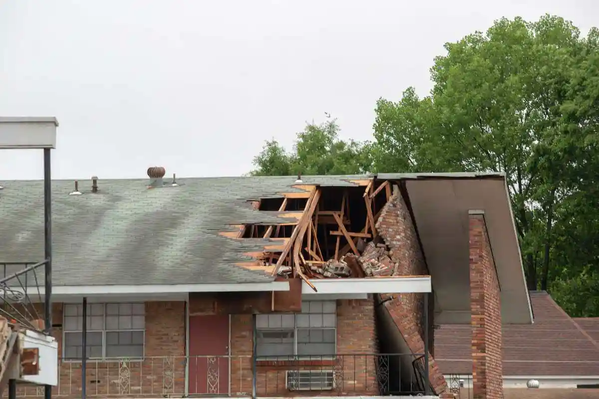 A damaged apartment building show how disasters can force renters to leave quickly.