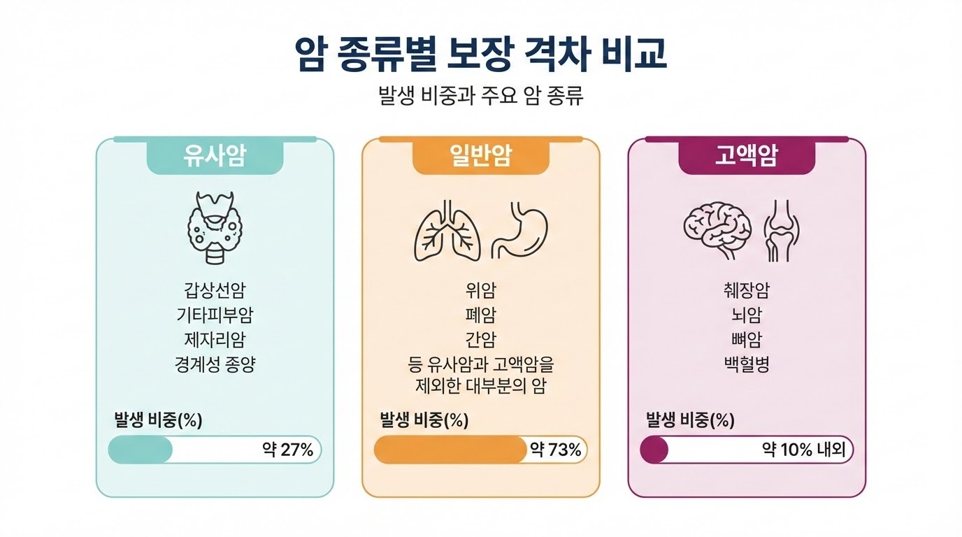 암 종류별 보장 격차 비교 인포그래픽