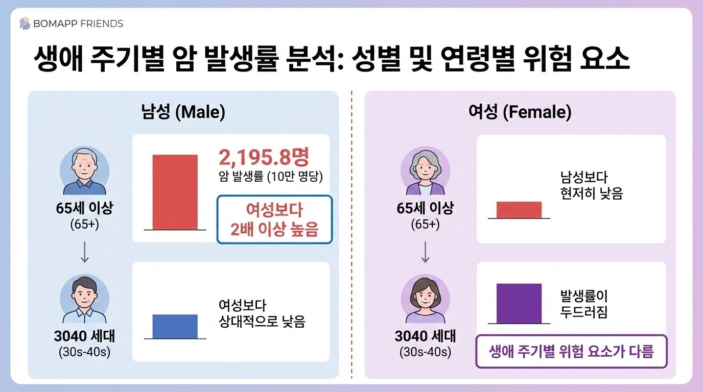 생애 주기별 암 발생률 분석 인포그래픽