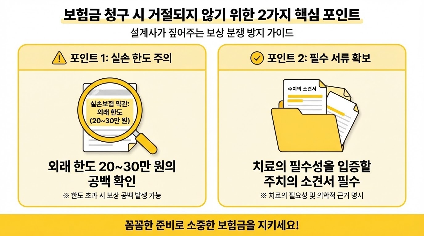 보험 설계사가 고객에게 치료비 보상 범위를 설명하는 모습