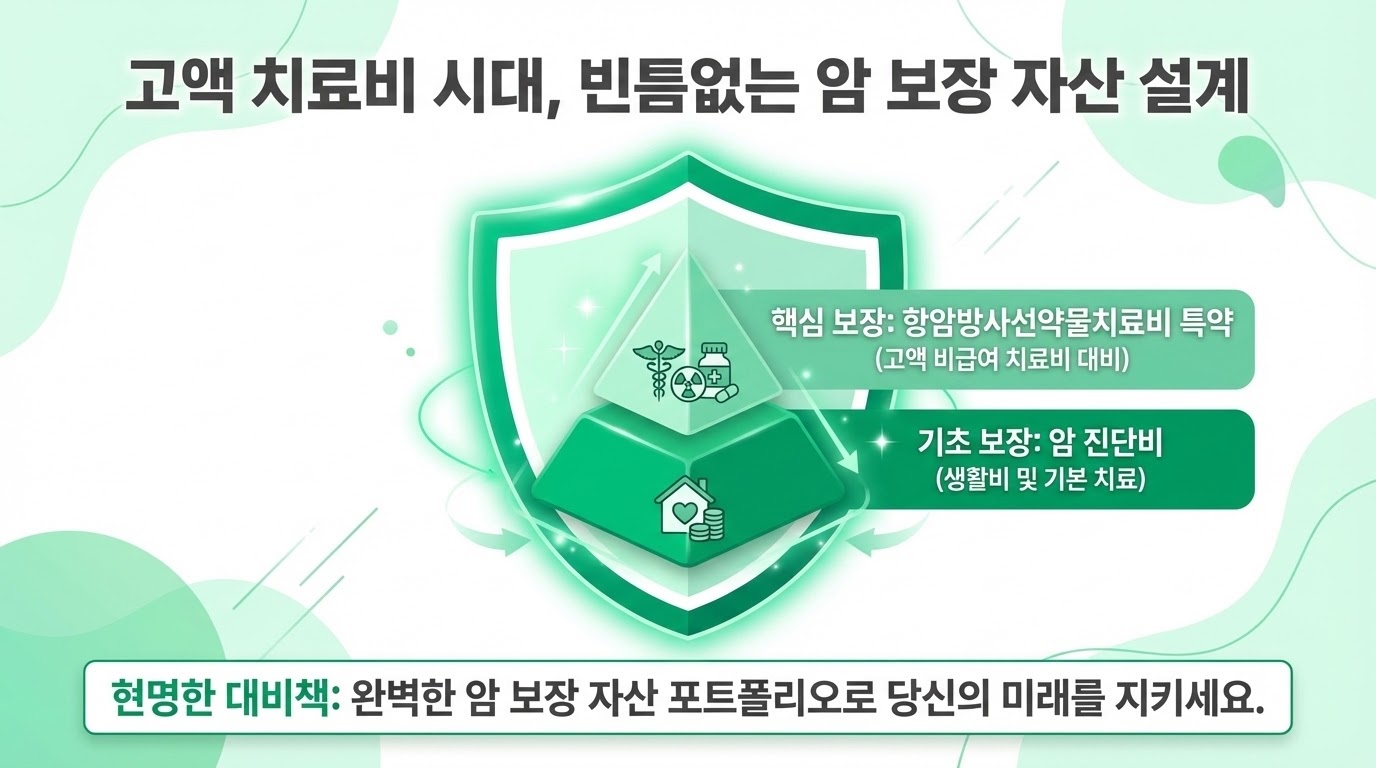 암 보험 증권의 항암방사선약물치료비 담보를 강조한 이미지