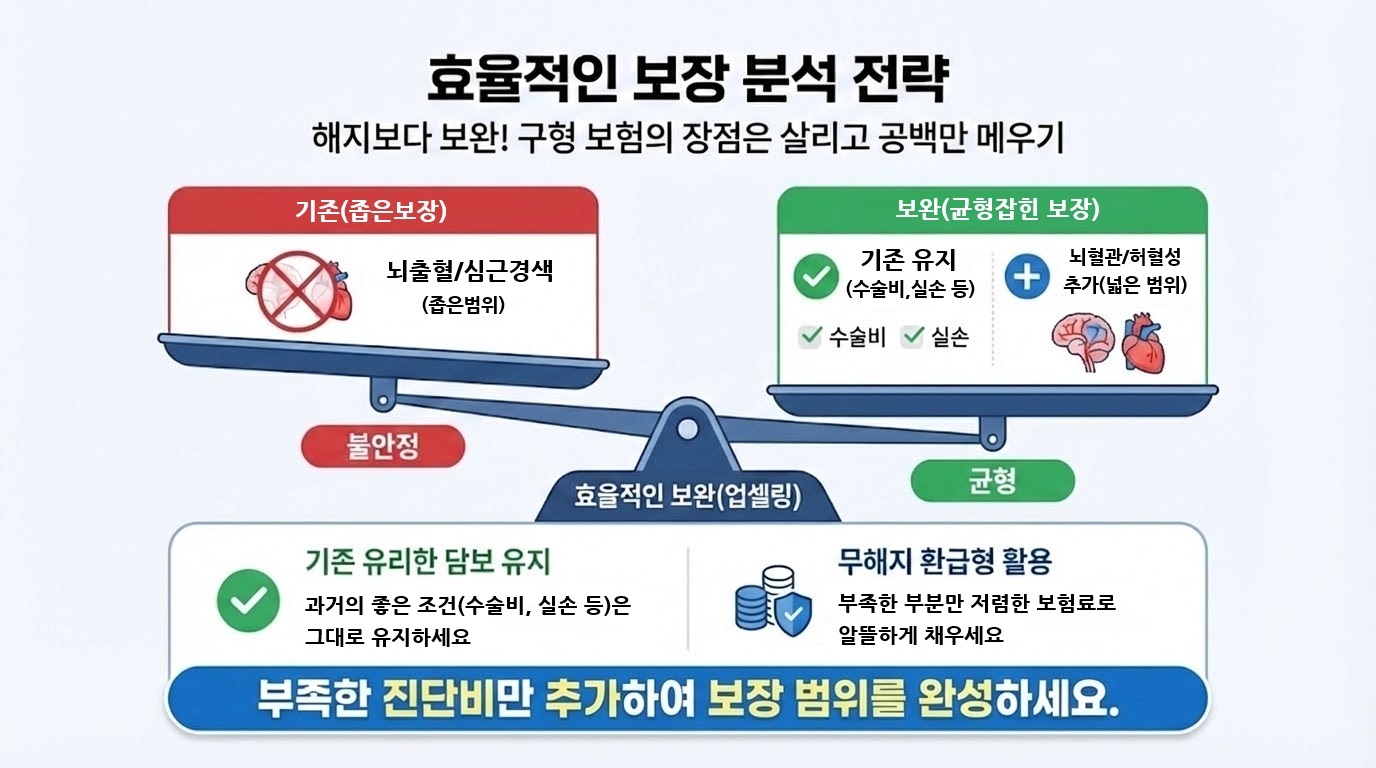 보험 증권 분석 체크리스트를 확인하는 모습의 일러스트