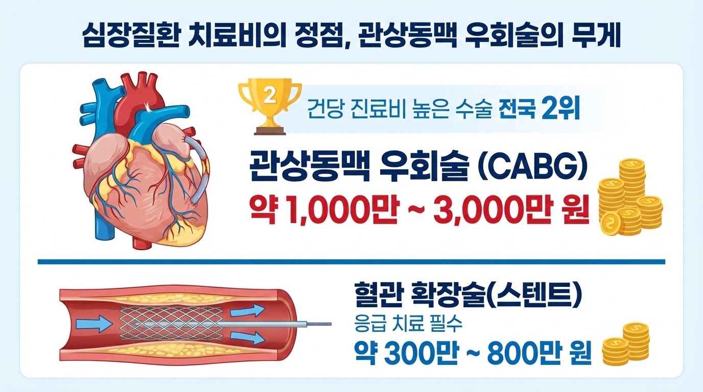 관상동맥 우회술 및 혈관 확장술 등 주요 심장질환 치료 비용 분석표