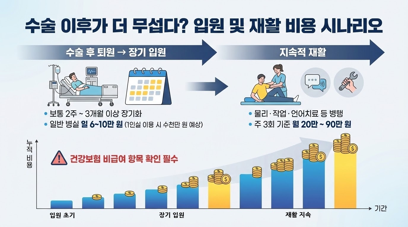 뇌혈관 및 심장질환 환자의 장기 입원비와 물리치료 등 재활 비용 구성