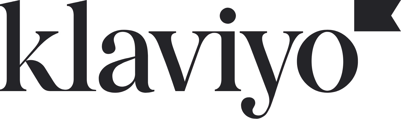 Klaviyo brand logo in black serif font with a flag icon at the top right.