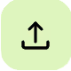 Upload icon showing an upward arrow emerging from a horizontal base, set on a rounded light green square background.