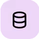 Black database icon with three stacked cylinders on a light purple rounded square background.