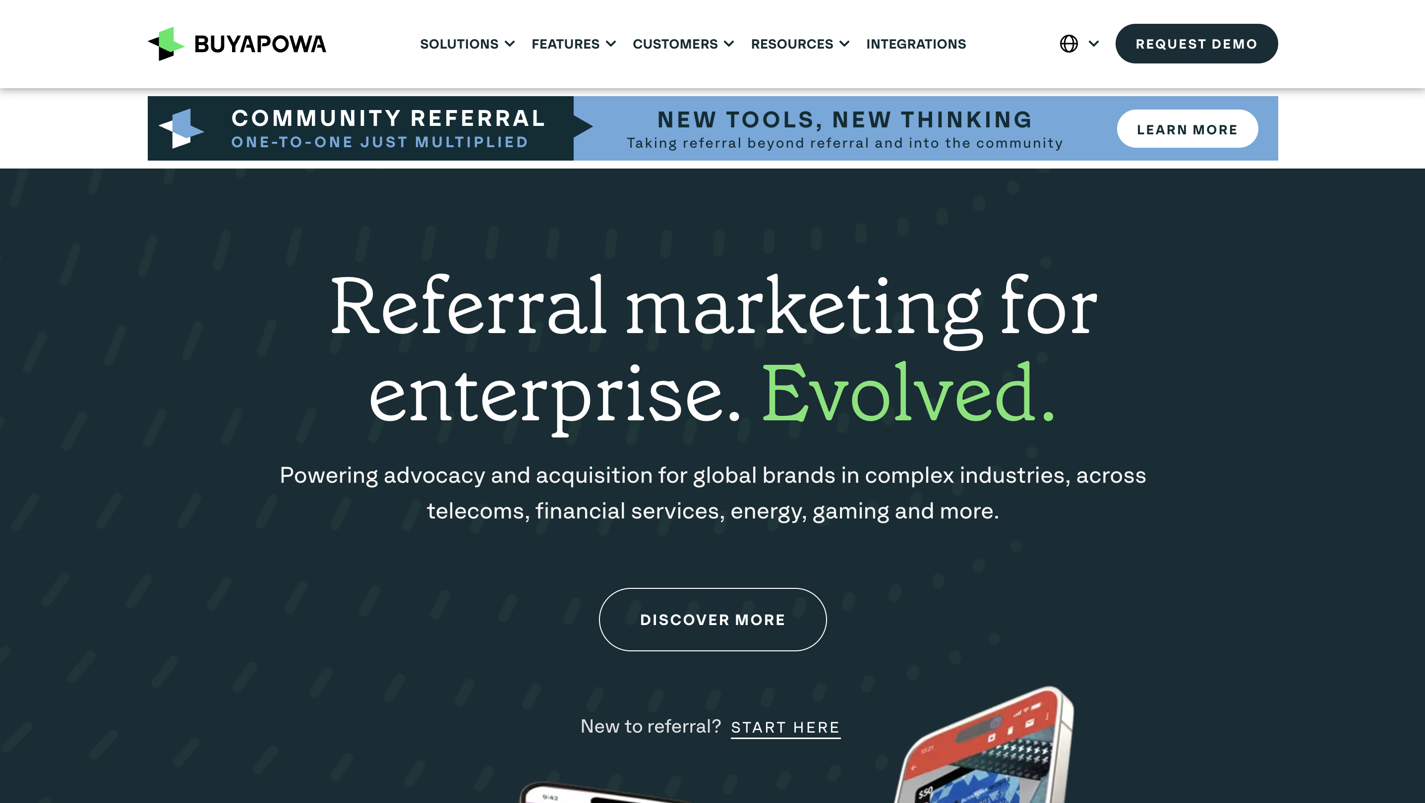 Buyapower homepage showing its referral marketing platform