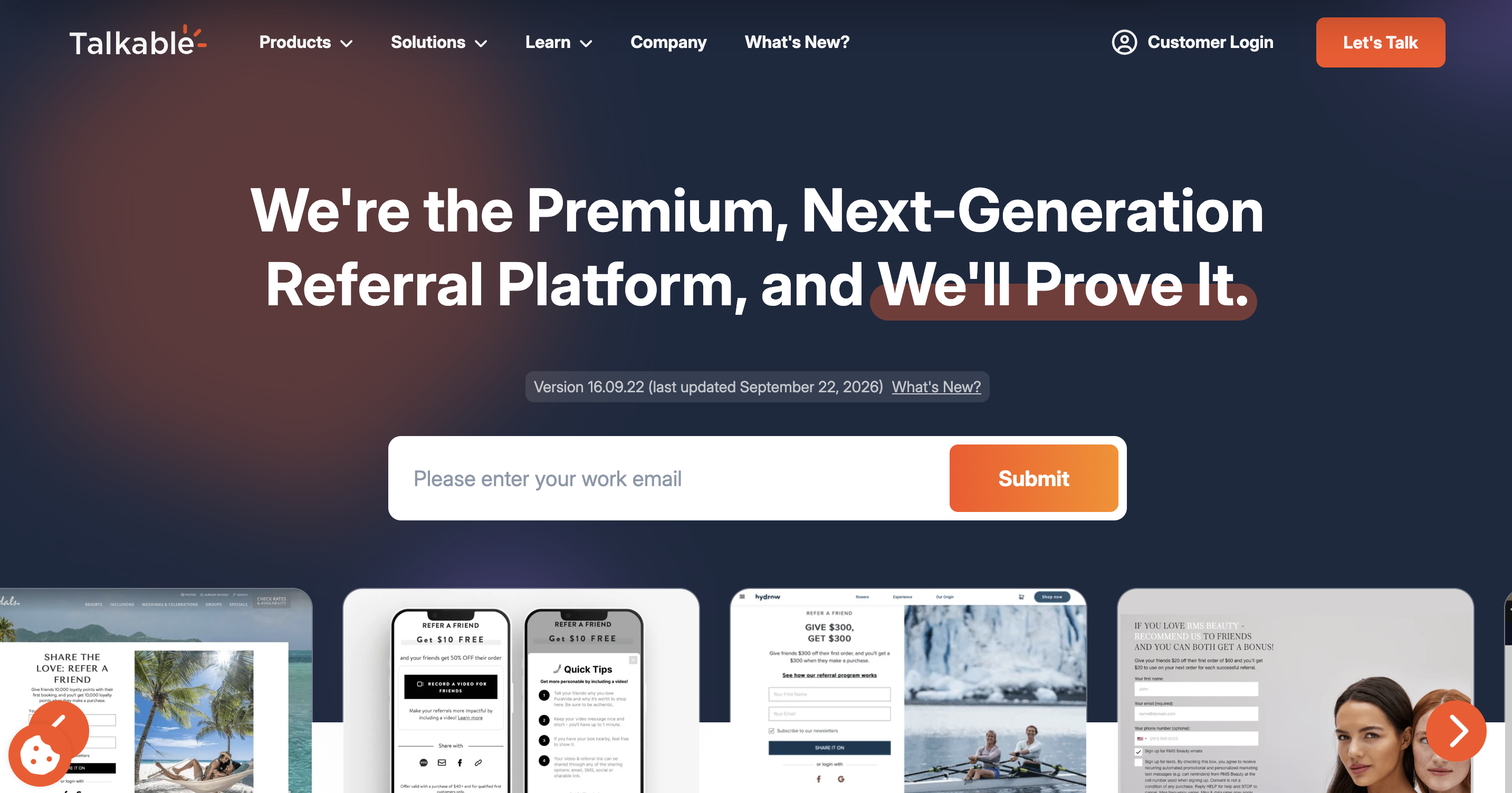 Talkable homepage showing its referral marketing platform