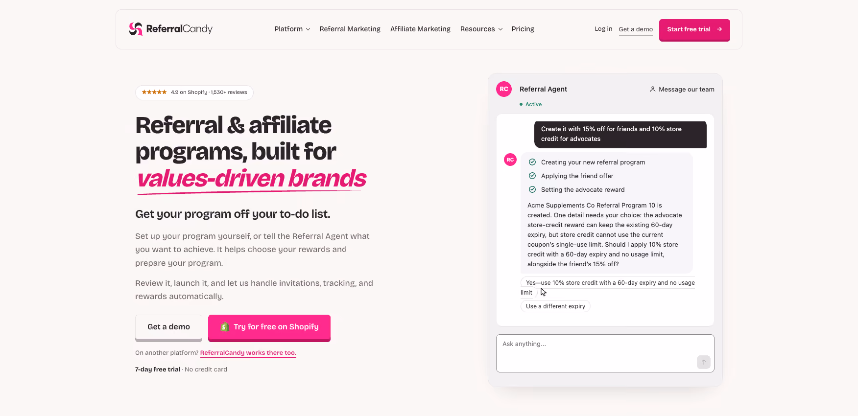 Referral Candy homepage showing its referral marketing platform