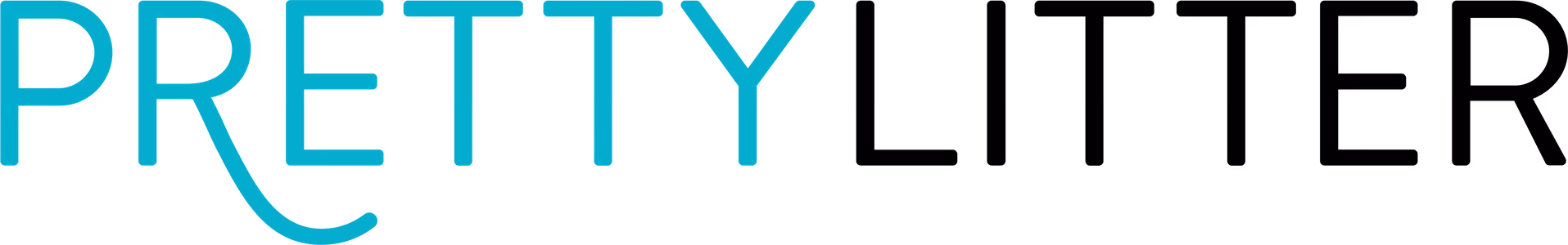The word PRETTY in uppercase letters with a teal color and a unique curved design connecting the P to the R.