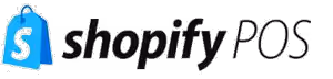 Shopify POS logo with a blue shopping bag icon containing a stylized white 'S' on the left.