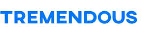 The word 'TREMENDOUS' in bold blue capital letters on a transparent background with a checkered pattern.