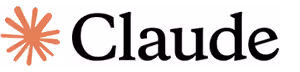 Orange starburst shape next to the word Claude in black serif font.