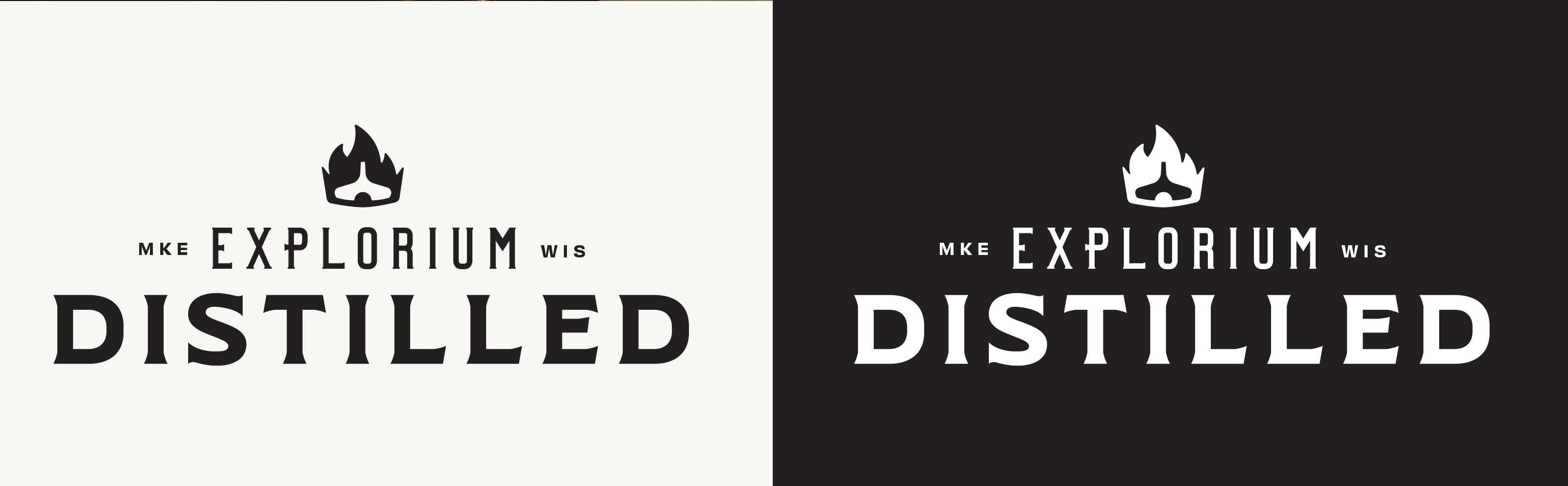 Explorium Distilled Milwaukee Black and White Logos