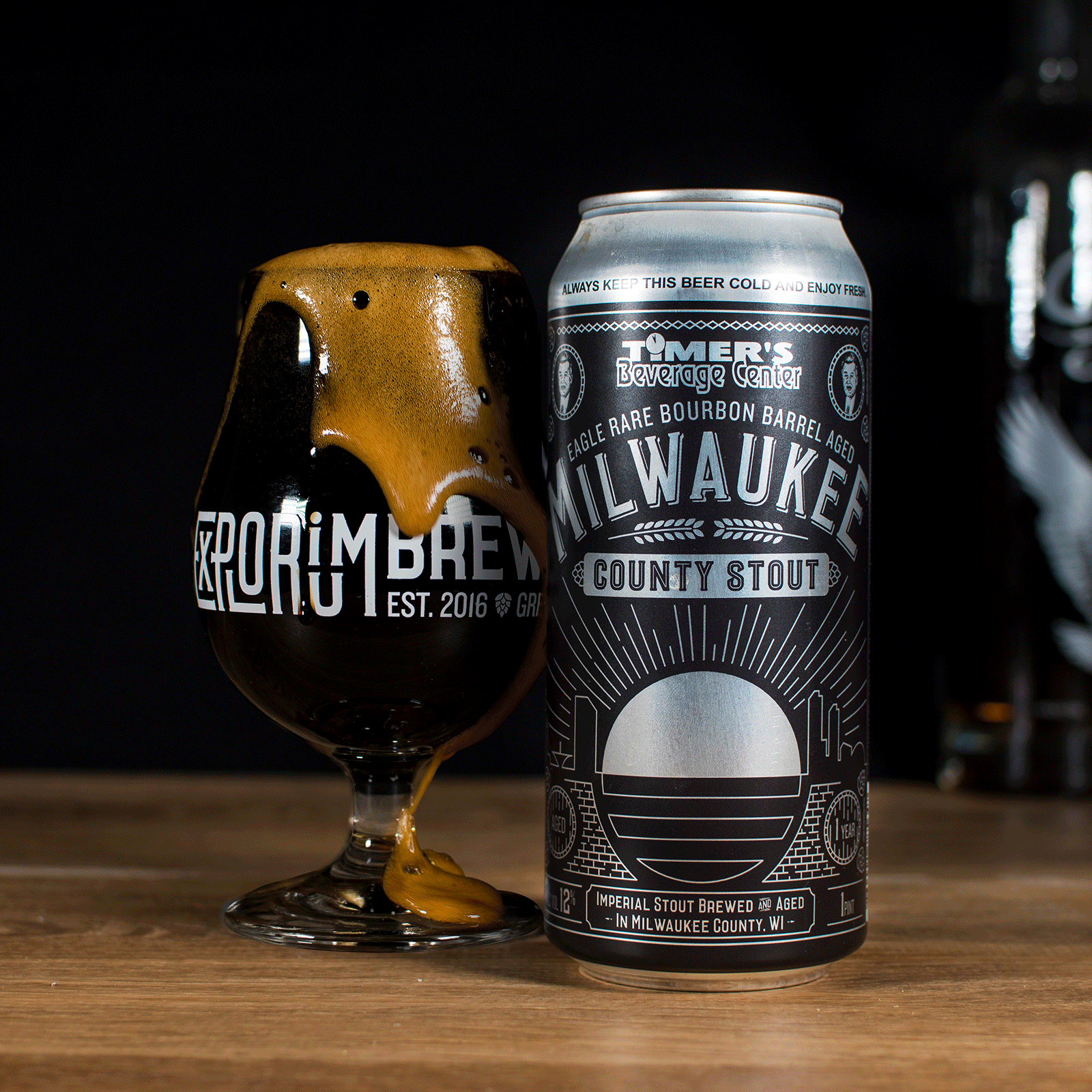 Explorium Brewpub Label Design Milwaukee County Stout Silver by Rawson Studio