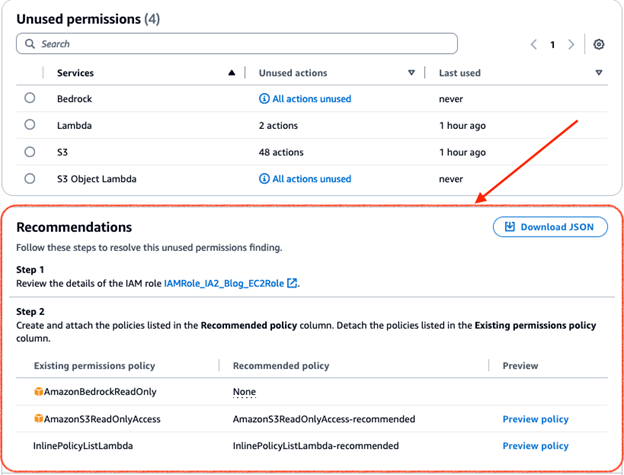 Recommendations screen