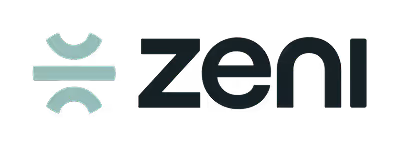 Zeni company logo featuring stylized geometric shapes and the word 'zeni'.