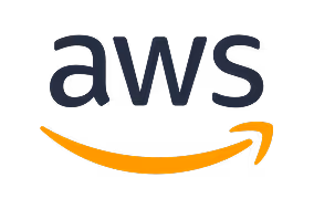 AWS logo with black letters and an orange curved arrow underneath.