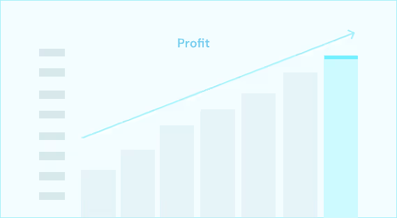 Bar chart showing increasing profit with seven bars from left to right and an ascending arrow labeled 'Profit'.