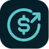 Icon of a dollar sign inside a circular arrow with an arrow pointing up and right.