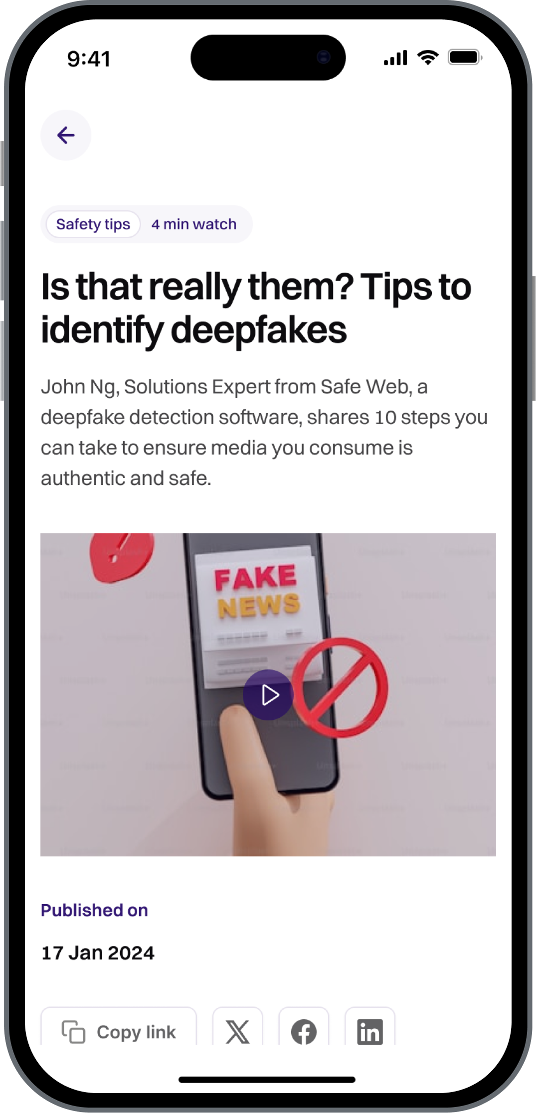 phone screen showing the scam education section