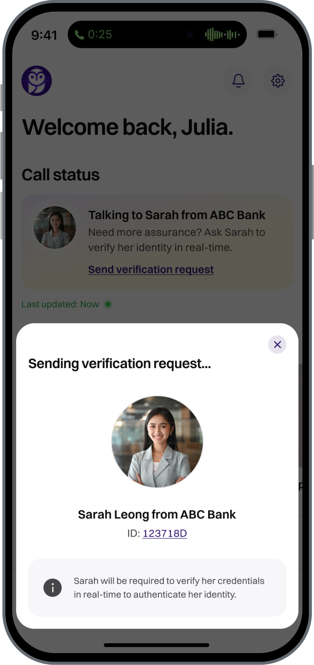 phone screen showing that callers can verify their identity instantly