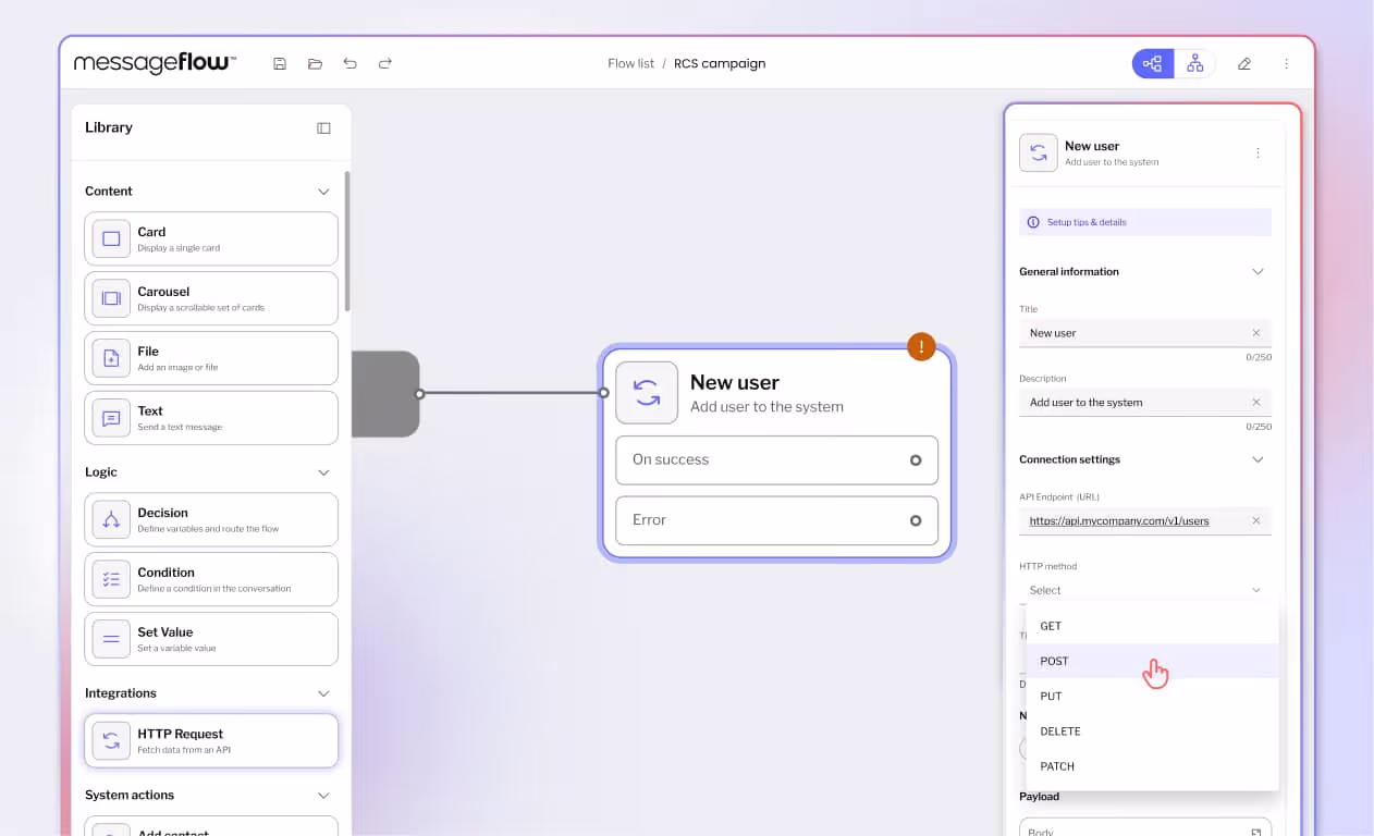 A single node of a diagram presenting an external request option.