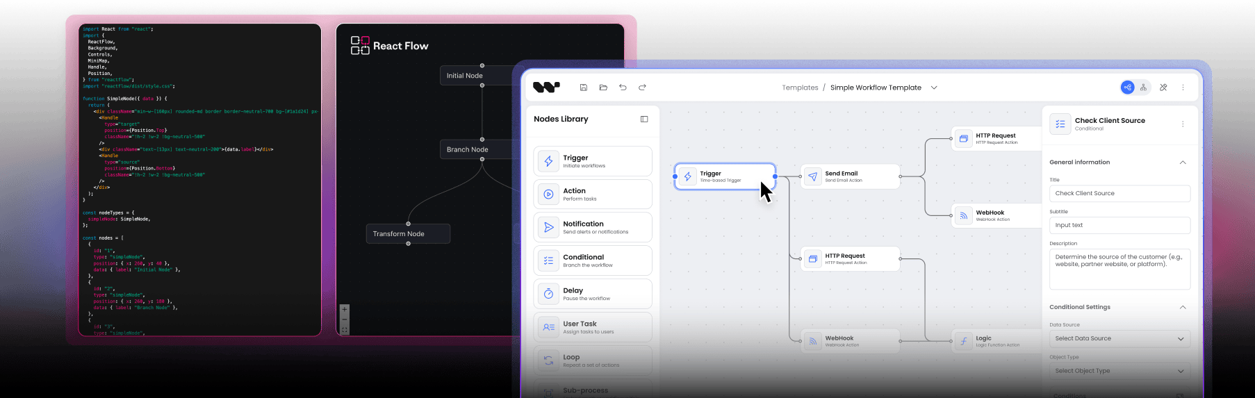 Image / video: React Flow vs Workflow Builder SDK