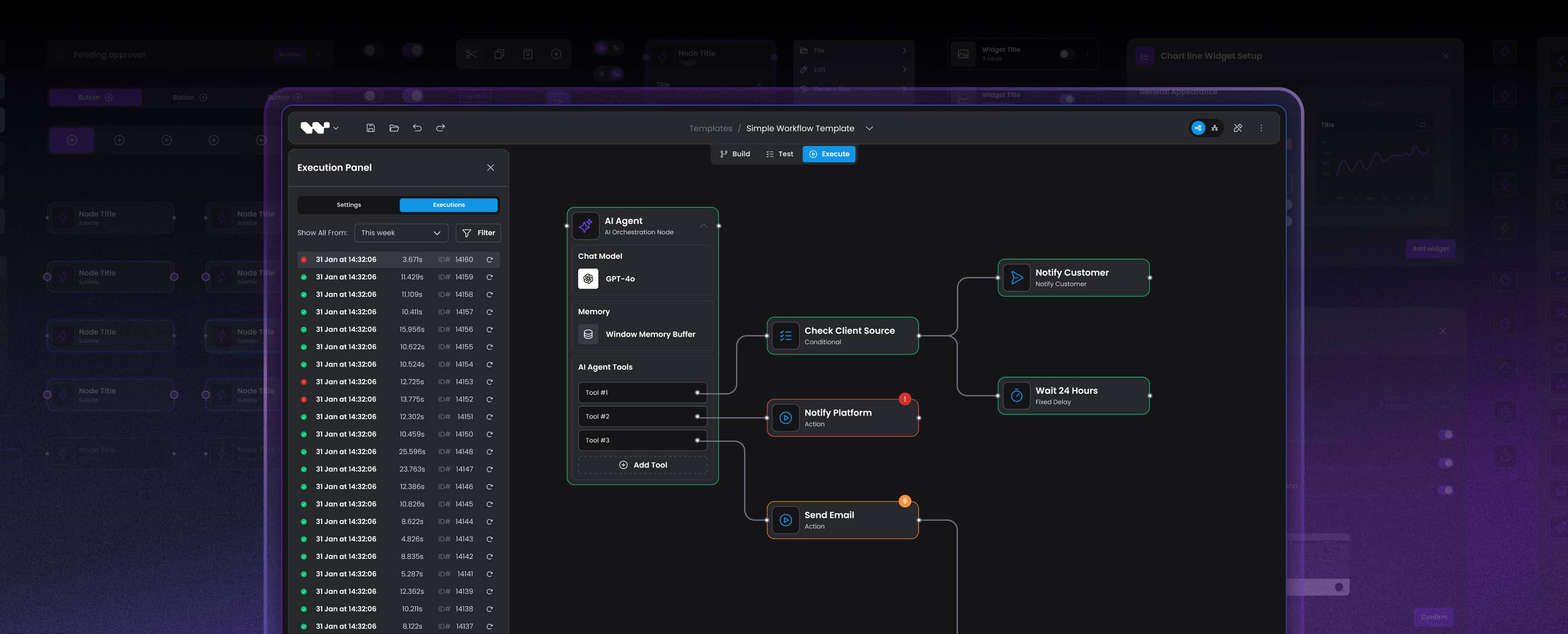 Workflow Builder editor canvas with AI agent nodes