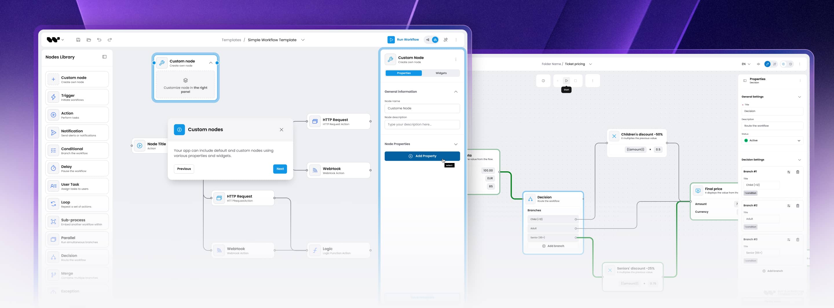 Workflow Builder editor canvas with agent nodes