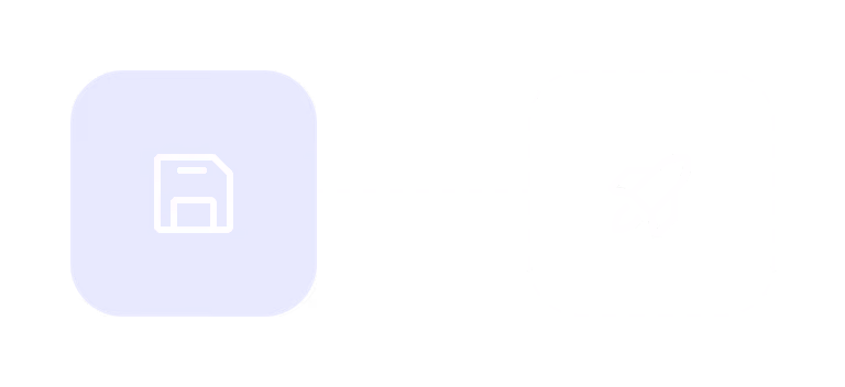 Saved diagram linked by a dashed line to a ghosted deployment icon: no deployment needed.
