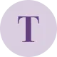 The letter t is shown in purple and white.