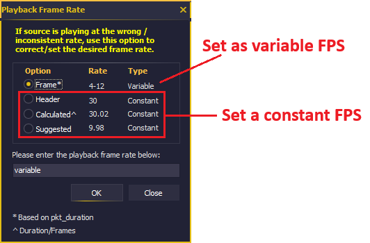 Specify Frame Rate GUI