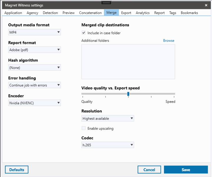 The new Merge tab of the Magnet Witness Settings dialog.