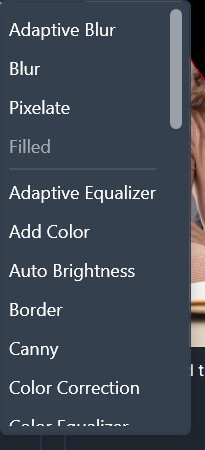 CaseGuard Redaction from Demux Video Services Ltd - Effects drop down list