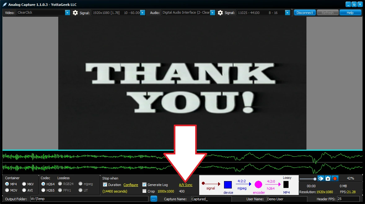 Audio Video Sync Adjustments  - in FilterGraph part of the  E_Capture Kit