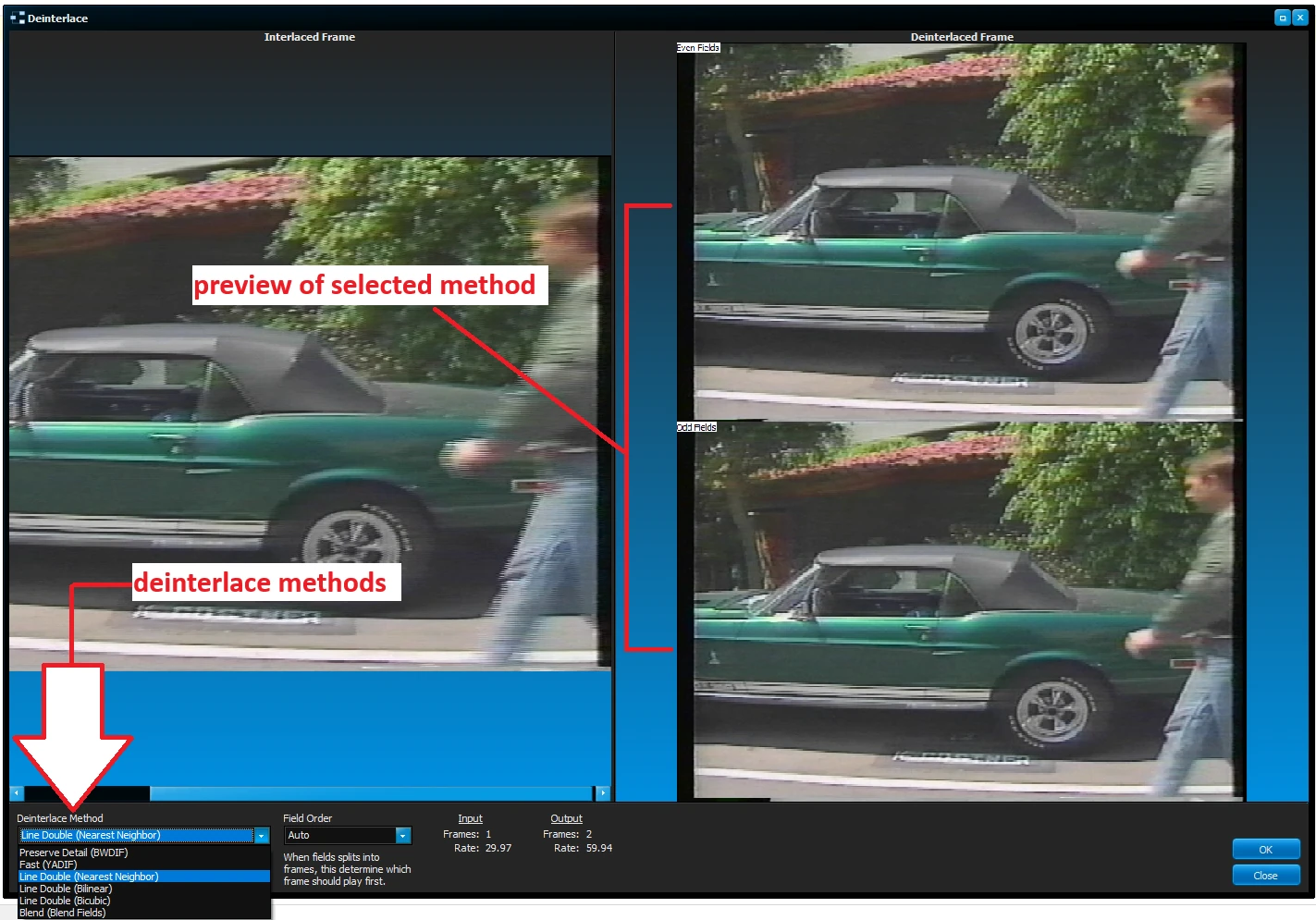 Deinterlacing Options  - in FilterGraph part of the  E_Capture Kit